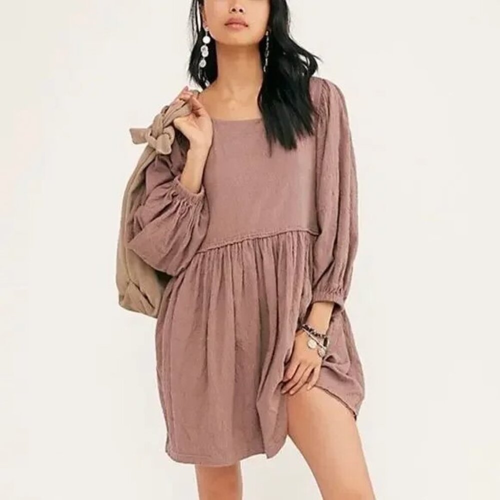 Free People Beach Get Obsessed Babydoll Dress Mini Oversized Tiered Purple- XS